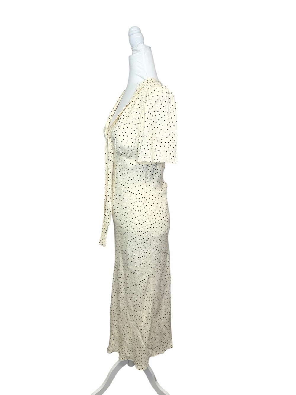 Reformation Tyra Dress Cream Tie-Neck Midi Dress - Picture 3 of 7